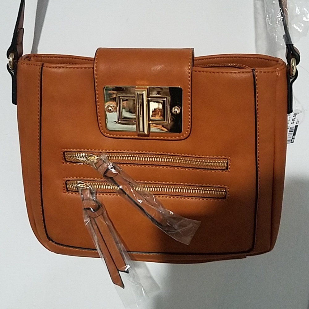 Brown, leather cross body bag